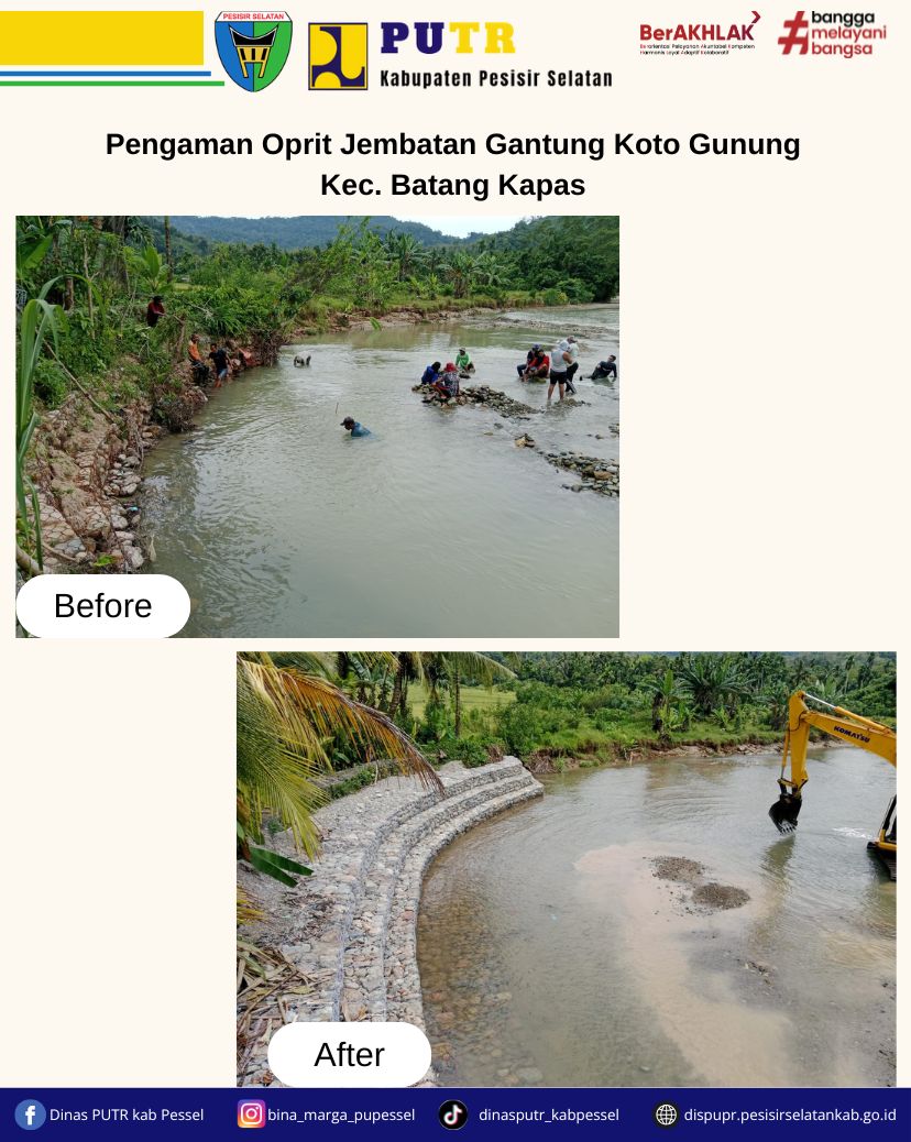 Pengaman Oprit Jembatan Gantung Koto Gunung Telah Ditangani