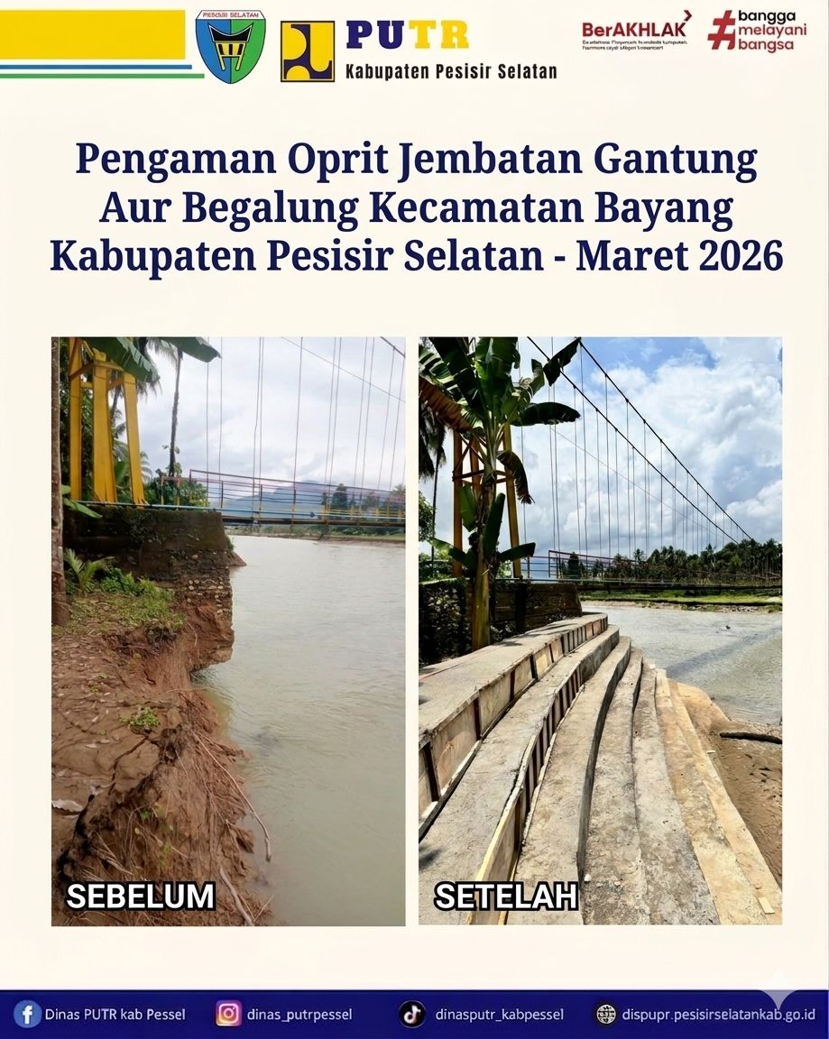 Pengaman Oprit Jembatan Gantung Aur Begalung Rampung Diperbaiki
