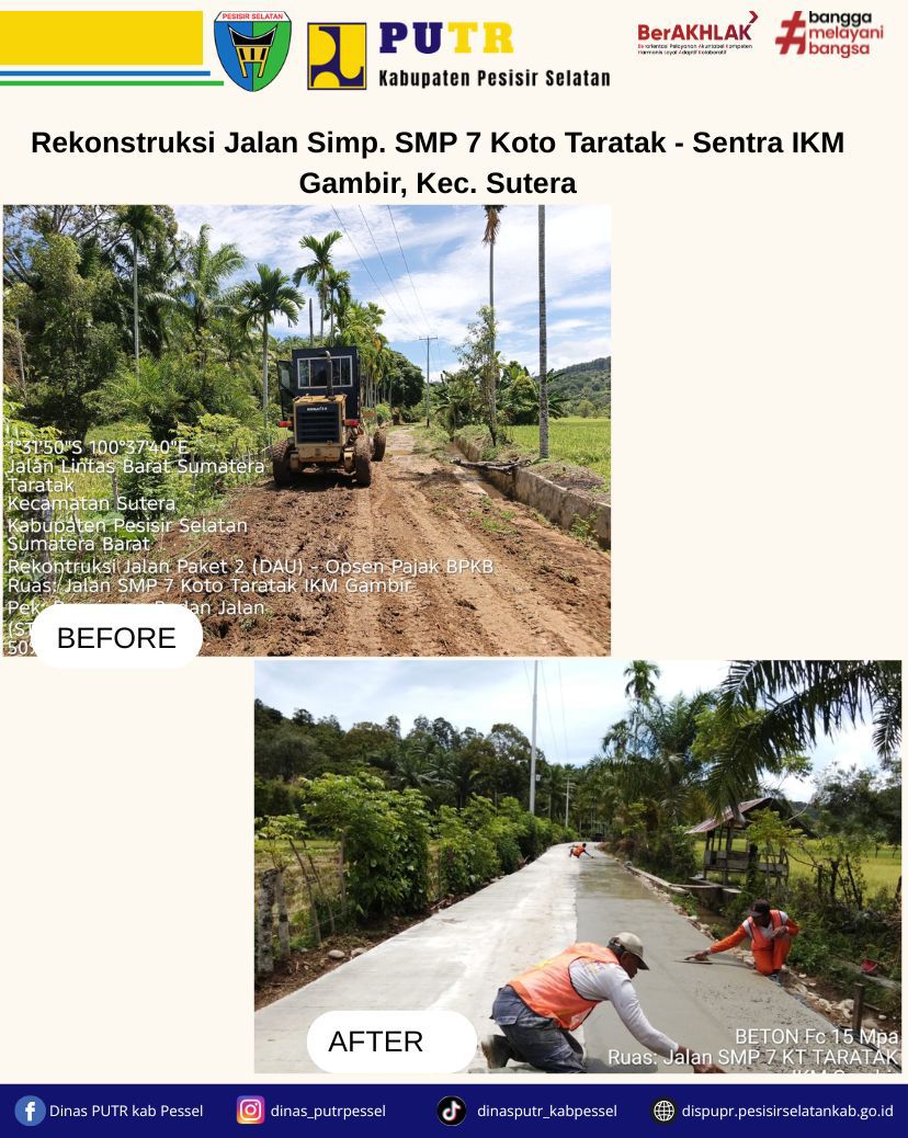 Rekonstruksi Jalan Simp. SMP 7 Koto Taratak – Sentra IKM Gambir Dukung Akses Ekonomi Masyarakat